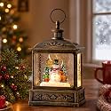 Christmas Snow Globe Lantern Water Glittering North Pole Snowman with Music & Timer, USB Lined/Battery Operated Lighted Lantern for Christmas Festival Decoration Gifts