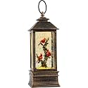 Christmas Snow Globe Lantern Water Glittering 10'' Cardinal with Music & Timer, USB Lined/Battery Operated Lighted Lantern for Christmas Festival Decoration Gifts