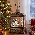 Christmas Snow Globe Lantern Water Glittering Winter House & Cardinal Scene with Music, USB Lined/Battery Operated Lighted Lantern for Christmas Festival Decoration Gifts