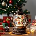 Christmas Snow Globe Lantern Water Glittering Snowman with Music, USB Lined/Battery Operated Lighted Lantern for Christmas Festival Decoration Gifts