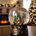 Christmas Snow Globe Lantern Water Glittering Nutcracker Crown with Music, USB Lined/Battery Operated Lighted Lantern for Christmas Festival Decoration Gifts