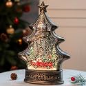 Christmas Snow Globe Lantern Water Glittering Christmas Tree with Red Truck, USB Lined/Battery Operated Lighted Lantern for Christmas Festival Decoration Gifts