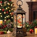 Christmas Snow Globe Lantern Water Glittering 11.6'' Cardinal &amp; Birdhouse with Music &amp; Timer, USB Lined/Battery Operated Lighted Lantern for Christmas Festival Decoration Gifts