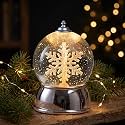 Christmas Snow Globe with Music &amp; Swirling Glitter, Silver Snowflake Snow Globe with Timer, USB &amp; Battery Powered Musical Water Globe for Indoor Christmas Decorations, Tabletop