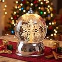 Christmas Snow Globe with Music &amp; Swirling Glitter, Silver Snowflake Snow Globe with Timer, USB &amp; Battery Powered Musical Water Globe for Indoor Christmas Decorations, Tabletop