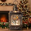 Christmas Snow Globe Swirling Glittering Lantern Santa Flying with Reindeer, USB Lined/Battery Operated Lighted Water Lantern for Christmas Festival Decoration Gifts