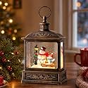Christmas Snow Globe Swirling Glittering Snowman Duo with Music &amp; Timer, USB Lined/Battery Operated Lighted Water Lantern for Christmas Festival Decoration Gifts