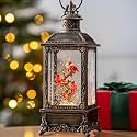 Christmas Snow Globe Water Glittering Cardinal Lantern with Music &amp; Timer, USB Lined/Battery Operated Lighted Lantern for Christmas Festival Decoration Gifts