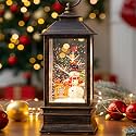 Christmas Snow Globe Water Glittering Farm Snowman with Music &amp; Timer, USB Lined/Battery Operated Lighted Lantern for Christmas Festival Decoration Gifts