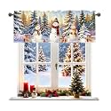 Christmas Snowflake Snowman Window Valance, 42x12 in, Winter Decor