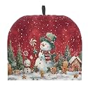 Christmas Snowman Candy Cane Tea Cosy Lightweight Dustproof Fabric Keep Breakfast Coffee Warmer for Teapots Insulation Home Kitchen Dining Room Cute Christmas Decorations