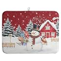 Christmas Snowman Dish Drying Mat Winter Snowflake Large Kitchen Mats Dish Drying Pad Red Absorbent Dish Dryer Mat for Kitchen Countertops Microfiber Drainer Pad Dish Drying Mats (18x24 in)