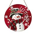 Christmas Snowman Front Door Sign Snowflake Wood Door Hanger for Outdoor Outside Porch Winter Cardinal Birds Decoration Welcome Sign Farmhouse Round Wall Hanging Xmas Wreath Decor for Home 12"x12"