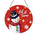 Christmas Snowman Front Door Sign Snowflake Wood Door Hanger for Outdoor Outside Porch xtmas Decorations Welcome Sign Farmhouse Round Wall Hanging Christma Wreath Xmas Decor for Home 12"x12"