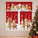 Christmas Snowman Kitchen Curtains 3 Piece Set Tier Valance