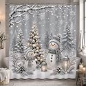 Christmas Snowman Shower Curtain, Winter Snowy, Grey 72x72 Inch