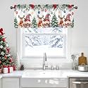 Christmas Snowman Valance for Windows,Window Treatment Curtains Rod Pocket Sheer Small Short Valance for Kitchen Bathroom Laundry Basement,42Wx12L inch,Snowflake Pine Tree Ball Xmas Winter