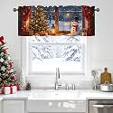 Christmas Snowman Valance for Windows,Window Treatment Curtains Rod Pocket Sheer Small Short Valance for Kitchen Bathroom Laundry Basement,42Wx12L inch,Snowflake Xmas Winter