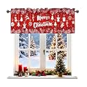 Christmas Snowman Xmas Balls Red Valance for Windows, Rod Pocket Short Curtain Topper for Kitchen Bathroom Laundry Basement, 42W x 12L Inch