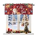 Christmas Snowman Xmas Balls Valance for Windows, Rod Pocket Short Curtain Topper for Kitchen Bathroom Laundry Basement, 42W x 12L Inch