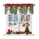 Christmas Snowman Xmas Tree Valance for Windows, Rod Pocket Short Curtain Topper for Kitchen Bathroom Laundry Basement, 42W x 12L Inch