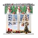 Christmas Snowman Xmas Tree Valance for Windows, Rod Pocket Short Curtain Topper for Kitchen Bathroom Laundry Basement, 42W x 12L Inch