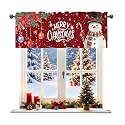 Christmas Snowman Xmas Tree Valance for Windows, Rod Pocket Short Curtain Topper for Kitchen Bathroom Laundry Basement, 42W x 12L Inch