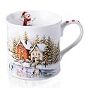 Christmas Snowy Village Coffee Mug, 12oz Ceramic Winter Mug with Vintage Town, Pine Trees, Ice Skating &amp; Snowman, Festive Holiday Gift for Christmas, Designed in England by Harvest Green Studio