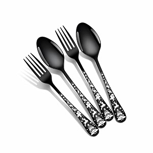 christmas spoon amp fork set matte black 4-piece printed