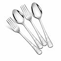 Christmas Spoon &amp; Fork Set – 4-Piece Holiday Cutlery Set with Festive Printed Handles | Sterling Silver Stainless Steel Flatware for Christmas Table, Gifting, and Seasonal Décor