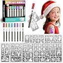 Christmas Temporary Tattoo Markers for Kids and Adults, 8 Metallic Markers and 165+ Temporary Tattoo Stencil Designs for Christmas, Cosmetic Tattoos Pens for Party Favor