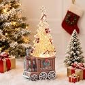 Christmas Train Snow Globe with Music, Lighted Christmas Tree Water Lantern with Swirling Glitter, USB &amp; Battery Powered with Timer, Candy Cane Christmas Decorations Indoor Gifts
