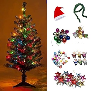 christmas tree 3 feet with light and 50 ornaments decorations items- mini hanging ornaments- xmas garlands -xmas cap - for home indoor outdoor office school christmas gifts
