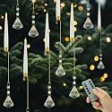 Christmas Tree Candles Battery Operated with Remote, Clip on Candles with Crystal Diamond Ornaments &amp; Hooks for Christmas Tree, Flickering LED Candlesticks for Winter New Year Home Party Decor, 10 Pcs