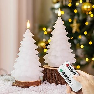 Christmas Tree Candles with Remote White Flameless