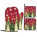 Christmas Tree Oven Mitts and Pot Holders Sets 4 Pack