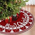 Christmas Tree Skirt 60 Inches, Knit Red Tree Skirt for 7 ft Tree &amp; 9ft