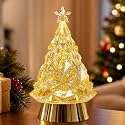 Christmas Tree Snow Globe with Lights, Lighted Crystal Acrylic Christmas Tree Decor with Star Top &amp; Gold Base, Warm LED Glitter Tabletop Snow Globe for Holiday Home Xmas Decorations Gifts