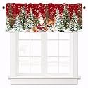 Christmas Tree Valances for Windows, Red Curtains Valance 42x12 Inch