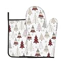 Christmas Trees Oven Mitts and Pot Holders Set Heat Resistant Kitchen Decor