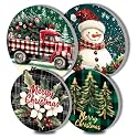 Christmas Truck Electric Stove Burner Covers，4 Pcs Merry Christmas Round Stove Burner Covers,Snowman Stove Burner Cover,8 Inch and 10 Inch Christmas Tree Metal Cooktop Home Decorative