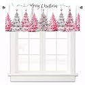 Christmas Valances for Windows, Pink Christmas Tree Curtains 42x12 Inch