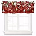 Christmas Valances for Windows Poinsettia Berry Ball Curtains 42x12 Inch