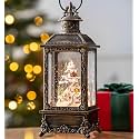 Christmas Village Buildings Snow Globe Lantern Water Glittering Snowman Family with Music & Timer, USB Lined/Battery Operated Lighted Lantern for Christmas Festival Decoration Gifts