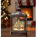 Christmas Village Snow Globe Lantern Musical Lighted Village House Water Lantern in Swirling Glitter, Christmas Home Decoration and Gift, Battery Operated or USB Powered