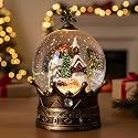 Christmas Village Snow Globe, Lighted Village Church and Santa Musical Crown Water Lantern in Swirling Glitter, Christmas Home Decoration and Gift, Battery Operated or USB Powered