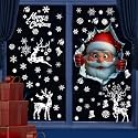 Christmas Window Clings Double Sided 3D Santa Claus Window Stickers Christmas Decorations Removable Reindeer Snowflake Vinyl Decals for Glass Windows, Home, Shop, Office, Holiday Party Xmas Decor