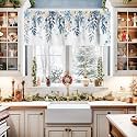 Christmas Winter Eucalyptus Leaves Valances for Windows, Light Filtering Thermal Insulated Windows Curtains Decoration Xmas Snowflake Valance Curtains for Kitchen Bedroom Living Kid Room Decor 42x12in