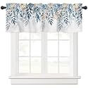 Christmas Winter Eucalyptus Leaves Valances for Windows, Light Filtering Thermal Insulated Windows Curtains Decoration Xmas Snowflake Valance Curtains for Kitchen Bedroom Living Kid Room Decor 42x12in