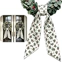 Christmas Wreath Sash for Front Door, 2Pcs White Ground with Christmas Berry Designs Wreath Satin Sash Ribbon Accessories for Yard Doorway Indoor Outdoor Home Decor